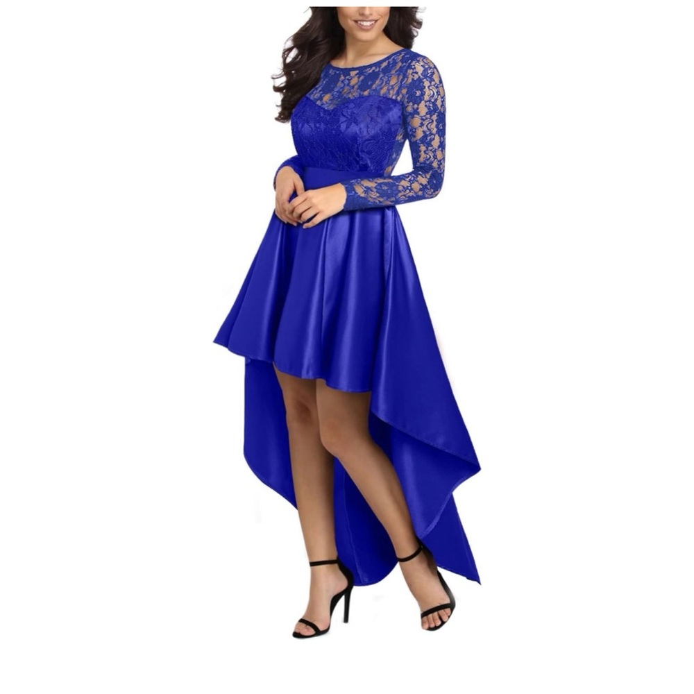 Amazon Women’s Blue Floral Lace Hi Low Cocktail Party Dress
